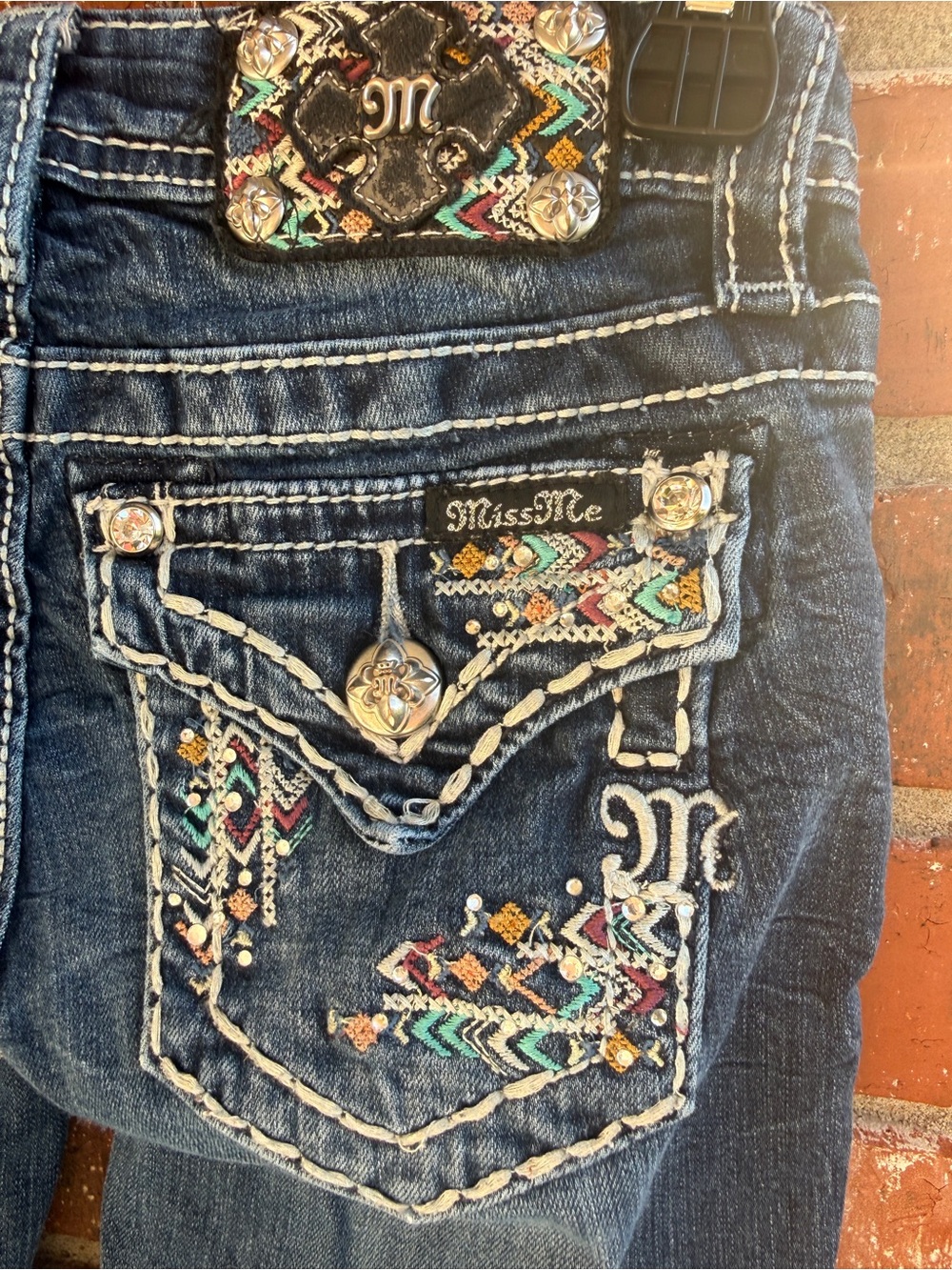 Miss Me Girls Blue Slim Embroidered Pocket Jeans